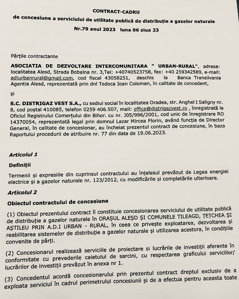 S a semnat contractul de concesiune a serviciului de gaze naturale în